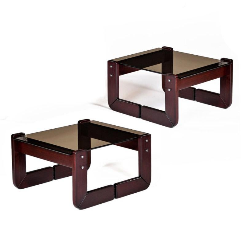 Late 20th Century Percival Lafer Smoked Glass Rosewood Brazilian Modern Side Tables For Sale