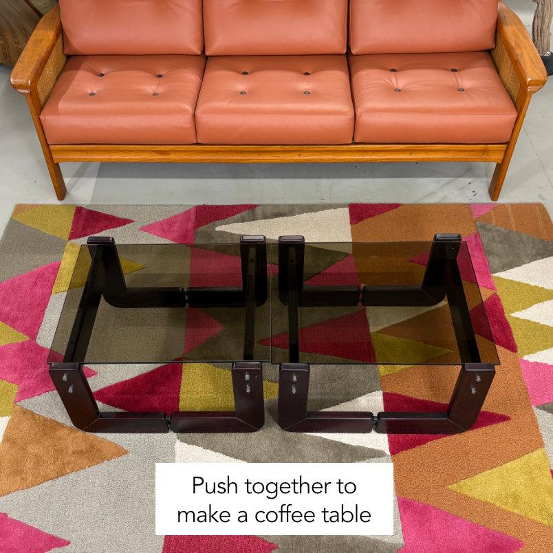 Percival Lafer Smoked Glass Rosewood Brazilian Modern Side Tables For Sale 2