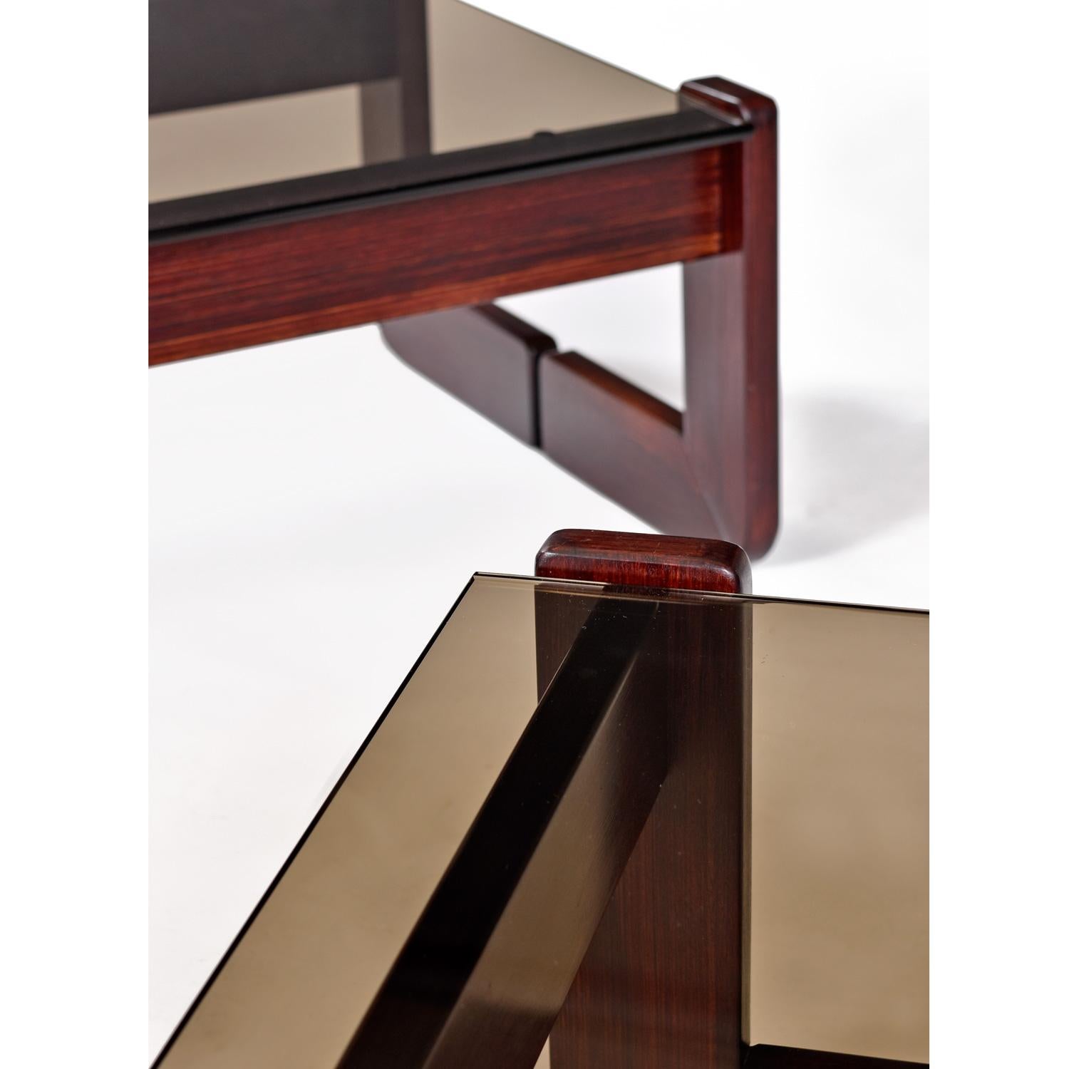 Percival Lafer Smoked Glass Rosewood Brazilian Modern Side Tables For Sale 3