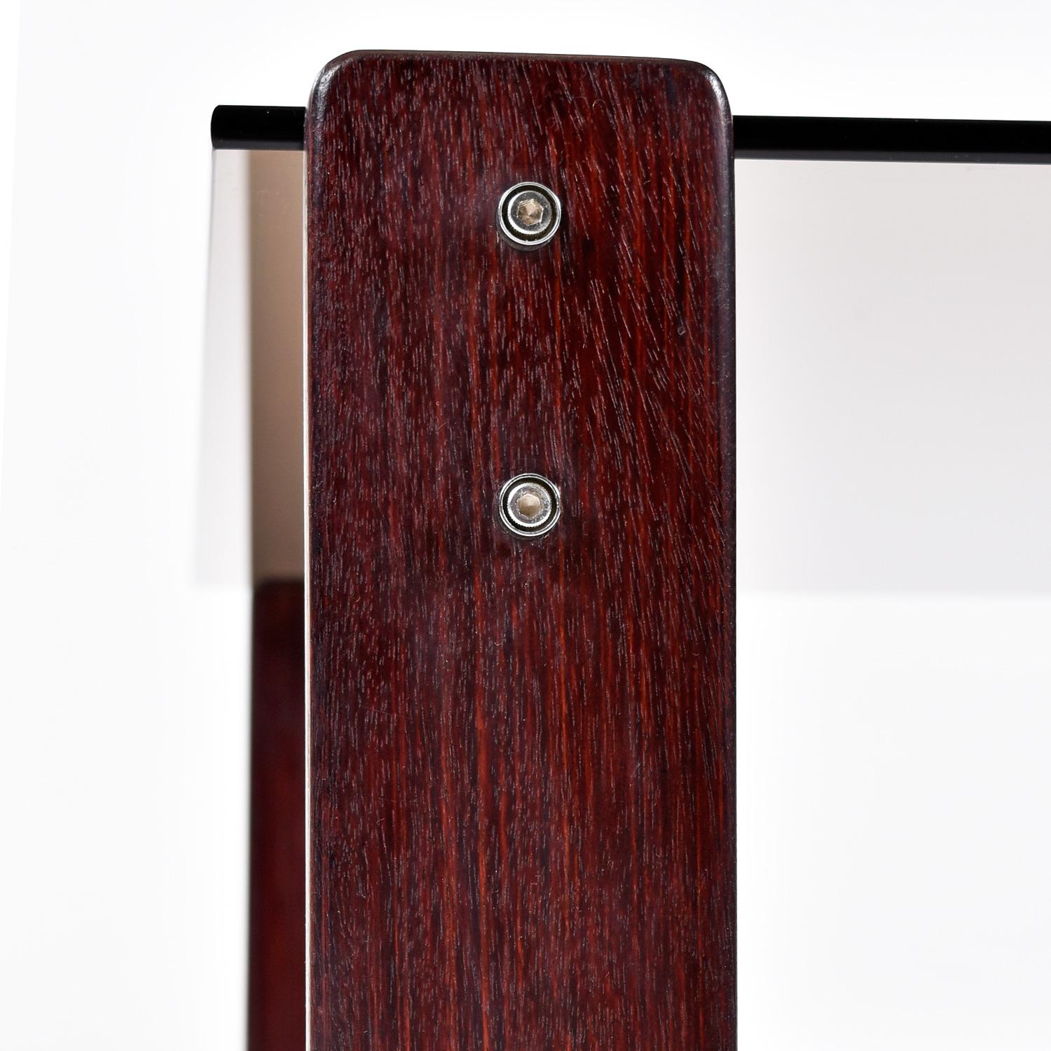 Percival Lafer Smoked Glass Rosewood Brazilian Modern Side Tables For Sale 4