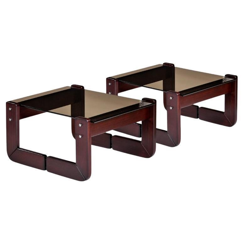 Percival Lafer Smoked Glass Rosewood Brazilian Modern Side Tables For Sale