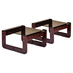 Percival Lafer Smoked Glass Rosewood Brazilian Modern Side Tables