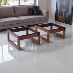 Tables d'extrémité en bois de rose brésilien moderne avec plateau en verre fumé de Percival Lafer