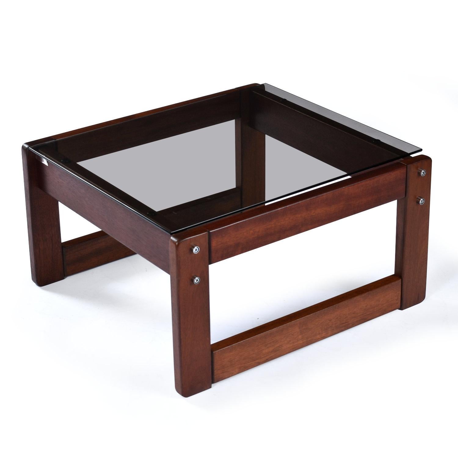 Mid-Century Modern Percival Lafer Smoked Glass Top Brazilian Modern Rosewood End Tables For Sale