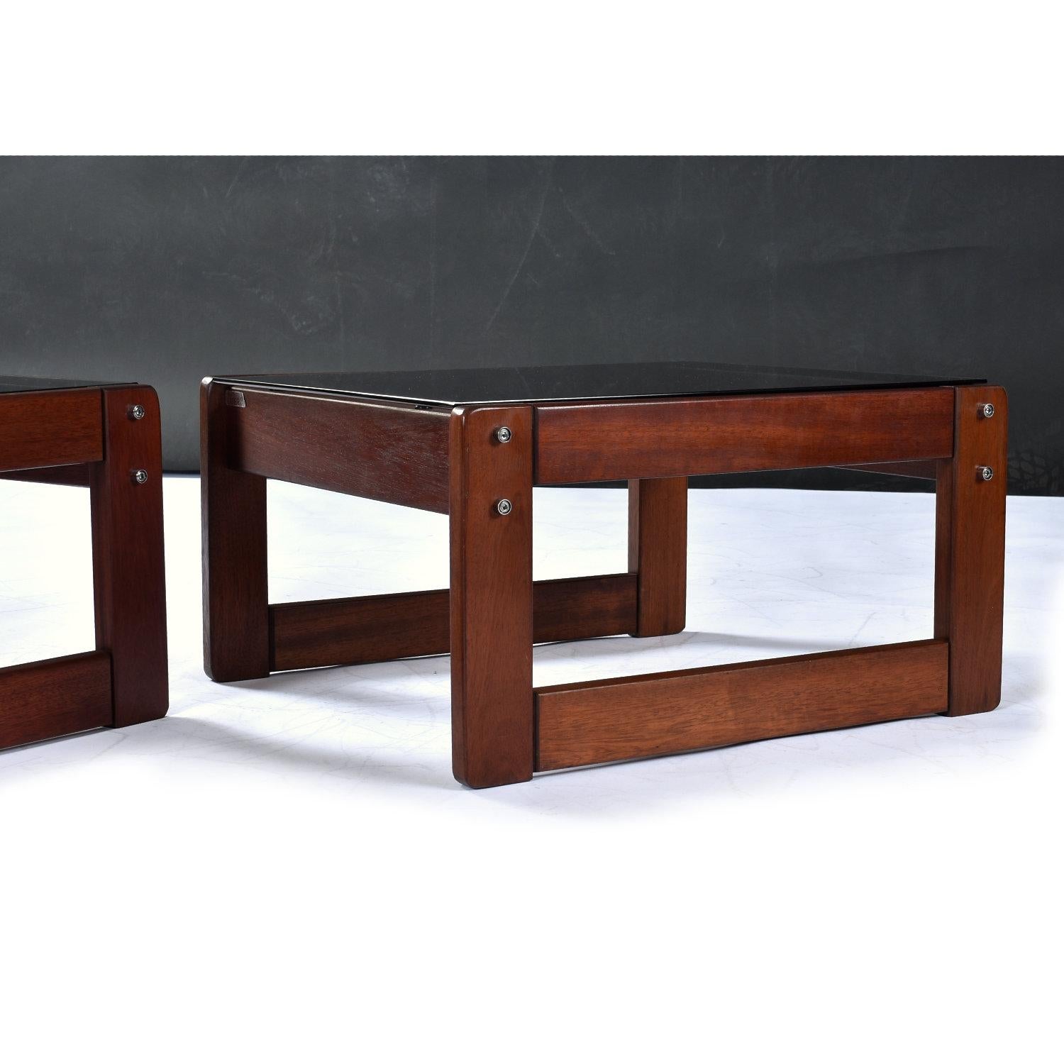Percival Lafer Smoked Glass Top Brazilian Modern Rosewood End Tables For Sale 1