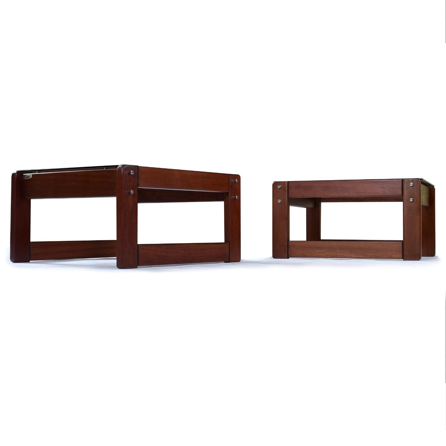 Percival Lafer Smoked Glass Top Brazilian Modern Rosewood End Tables For Sale 2