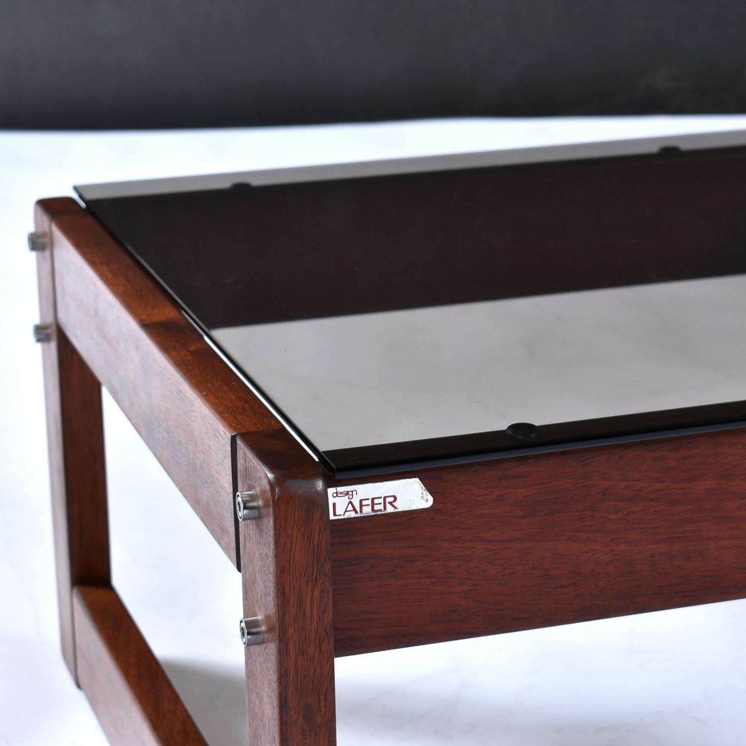 Percival Lafer Smoked Glass Top Brazilian Modern Rosewood End Tables For Sale 4