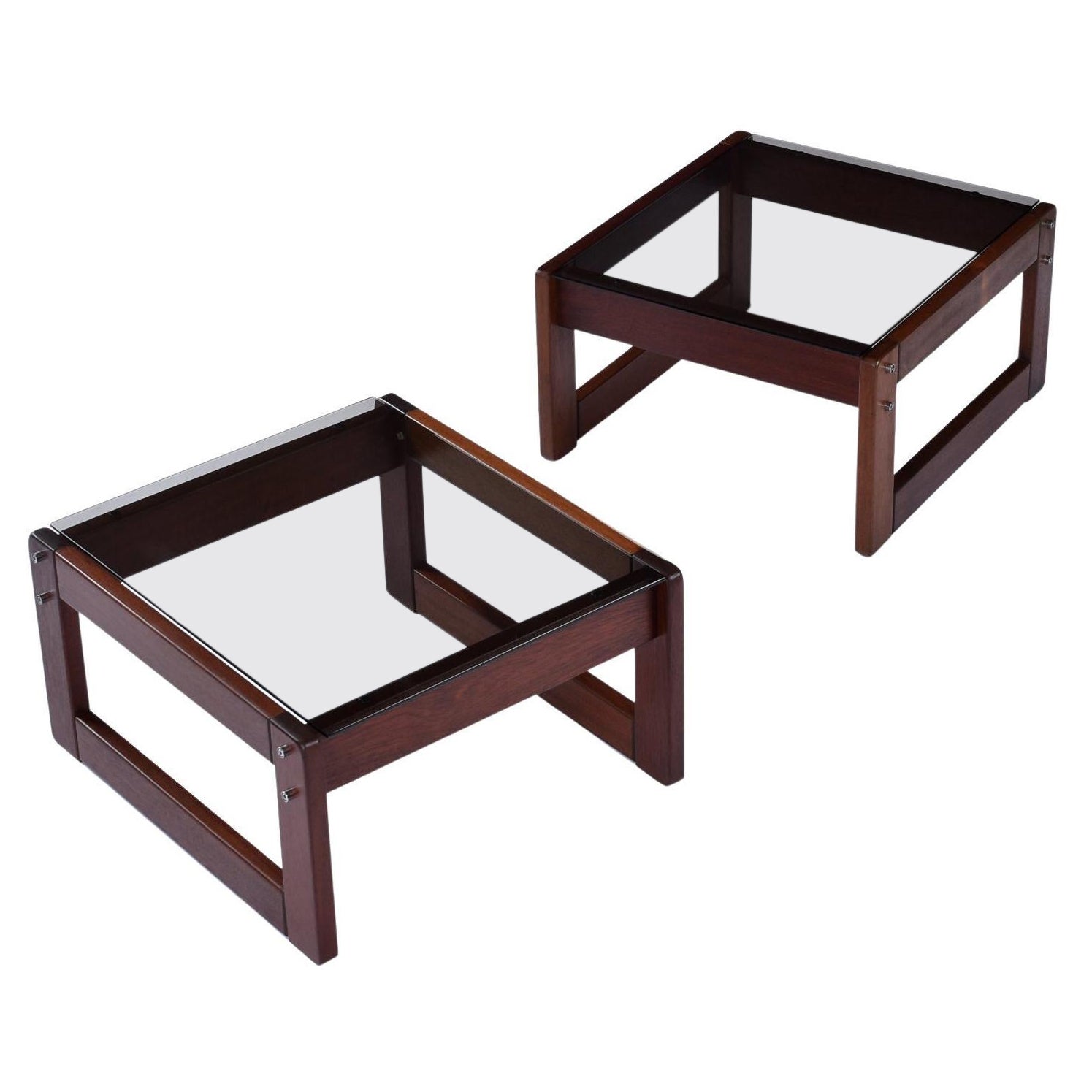Percival Lafer Smoked Glass Top Brazilian Modern Rosewood End Tables