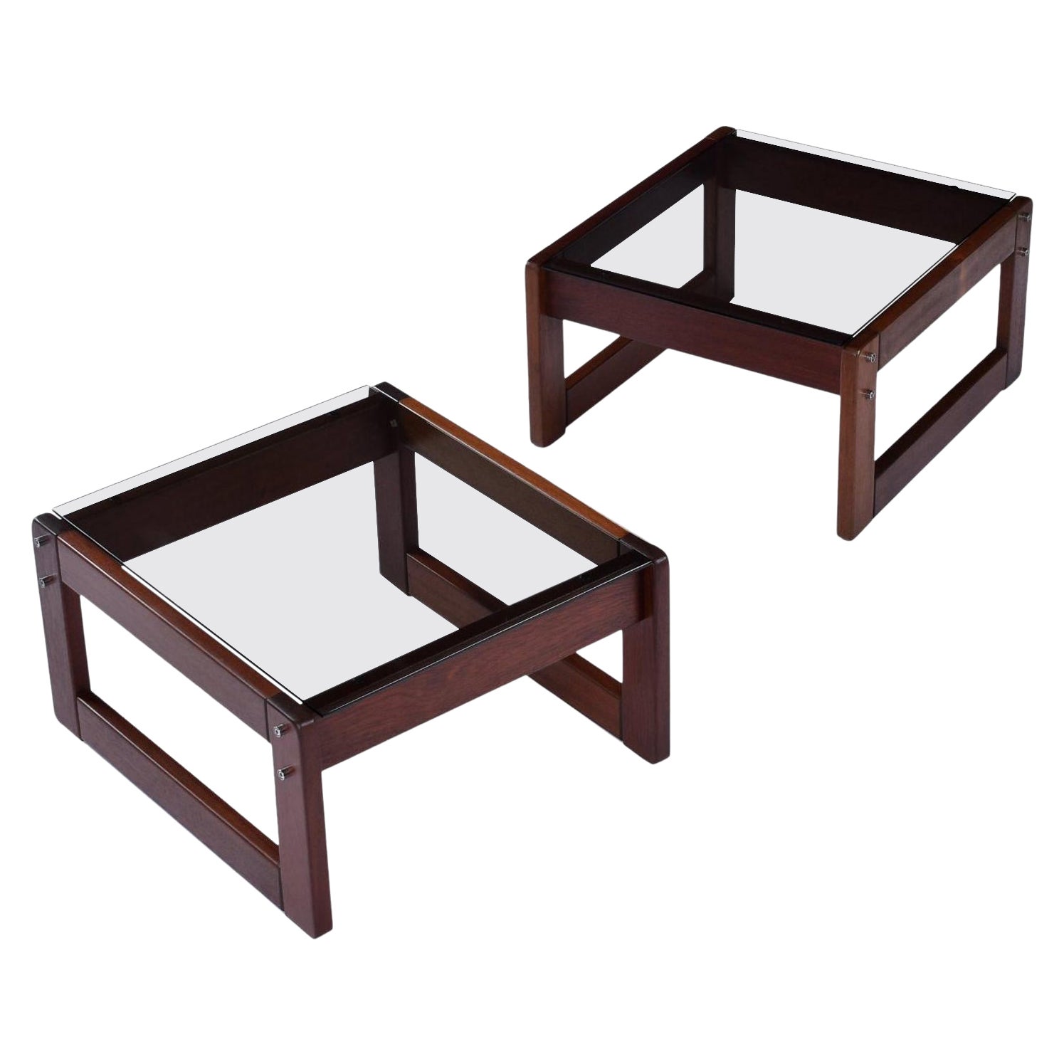 Percival Lafer Tables d'extrémité en bois de rose moderne brésilien à plateau en verre fumé