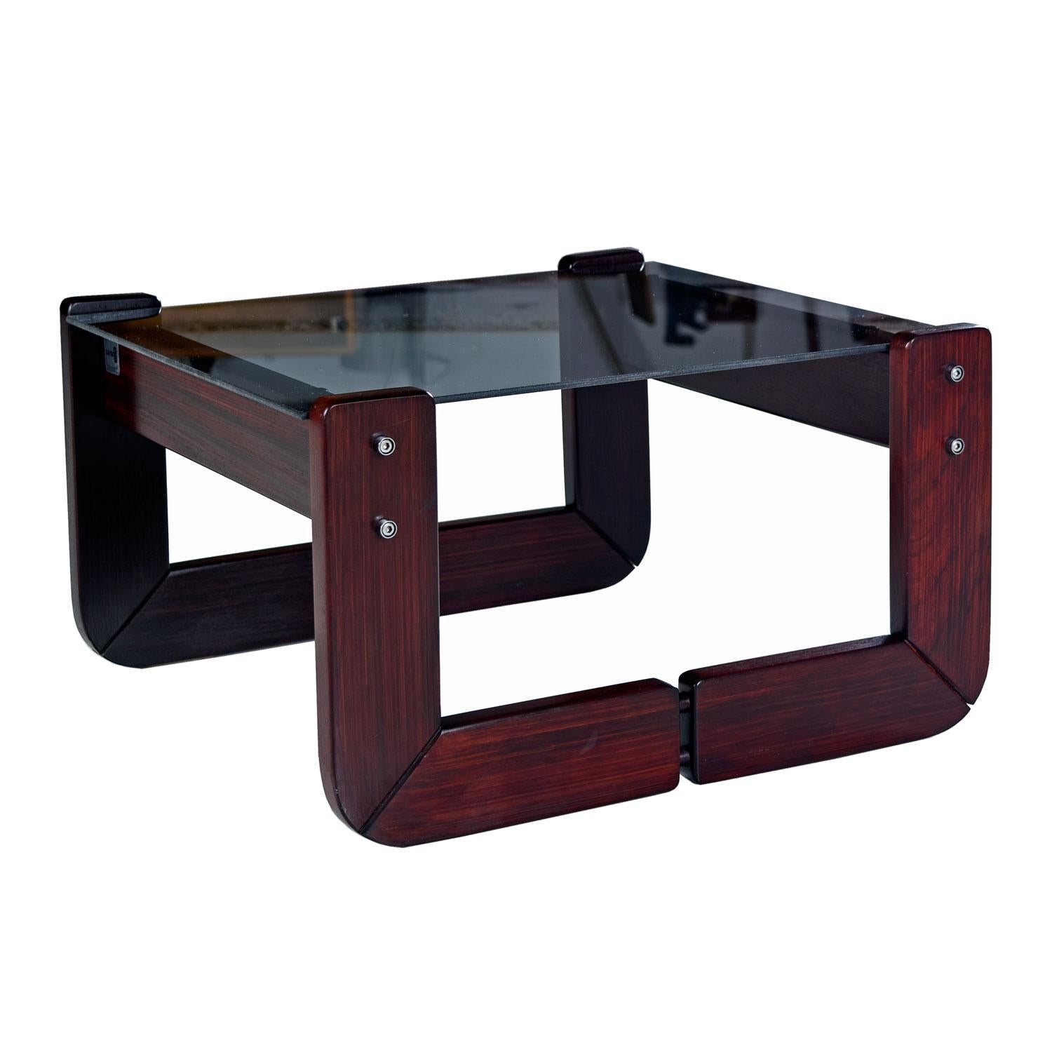 Late 20th Century Percival Lafer Smoked Glass Top Rosewood Base 3-Piece End Table Coffee Table Set