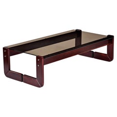 Mesa baja Percival Lafer de palisandro con tapa de cristal ahumado