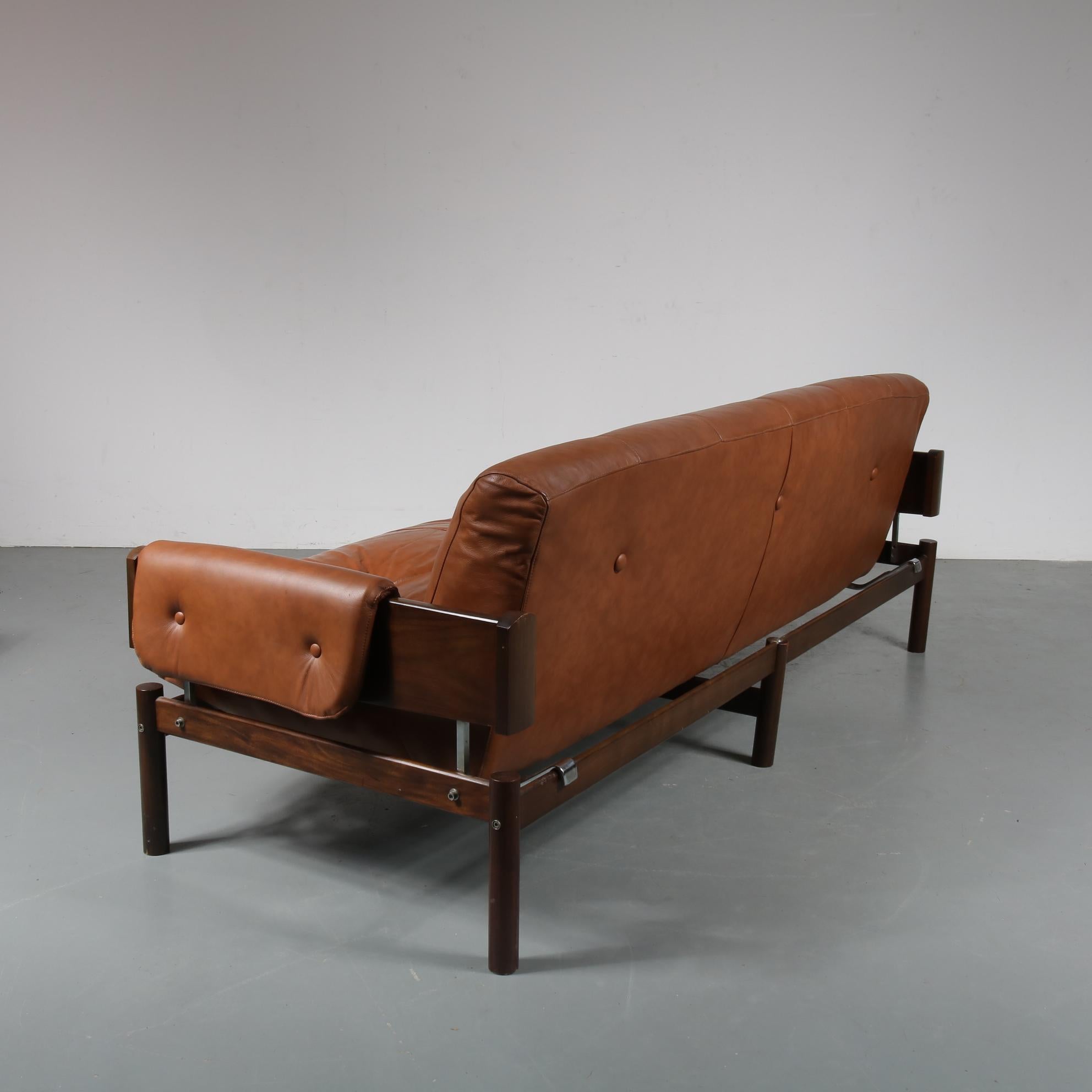 Leather Percival Lafer Sofa, Brazil, 1970s