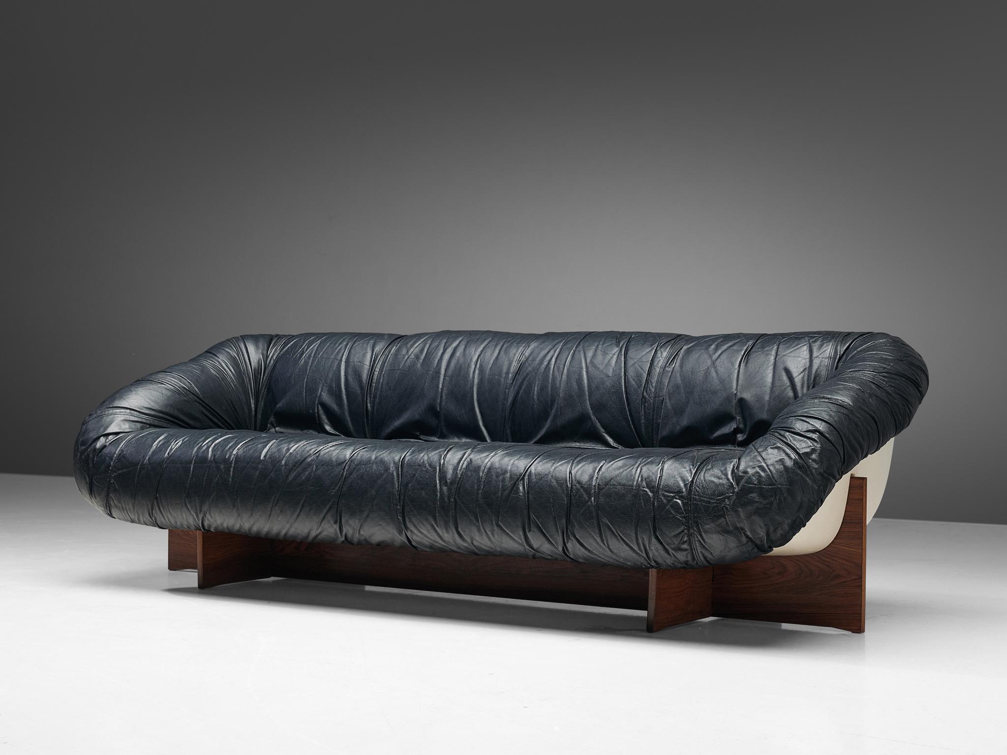 Mid-Century Modern Percival Lafer Sofa in Black Leather 