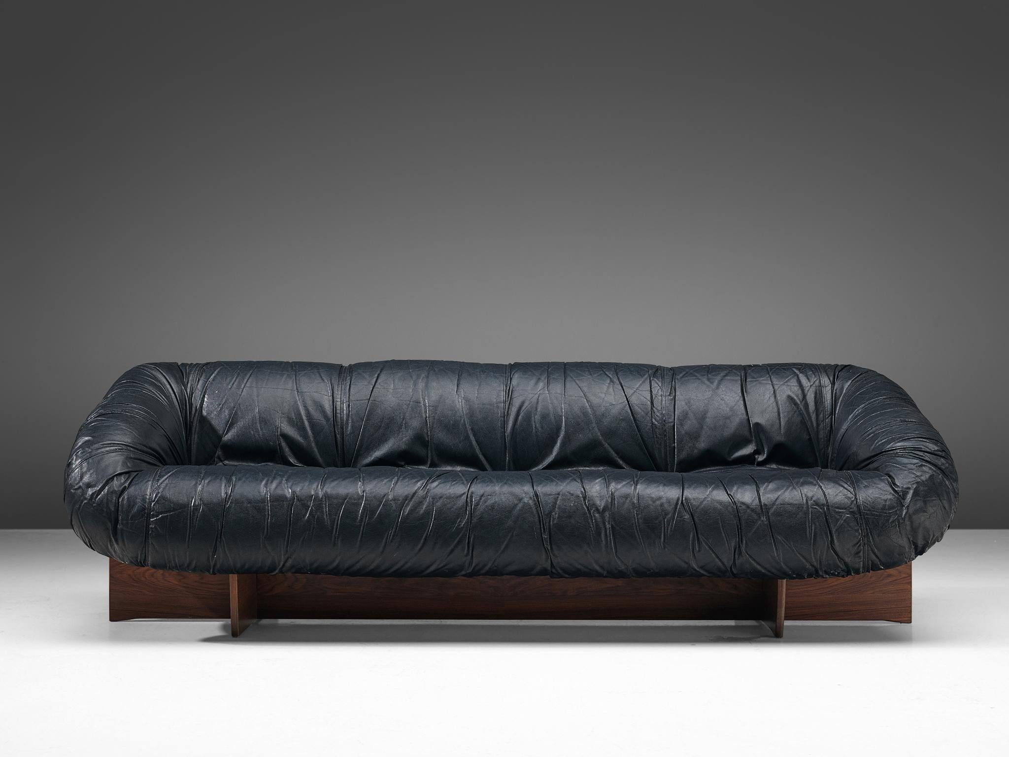 Brazilian Percival Lafer Sofa in Black Leather 