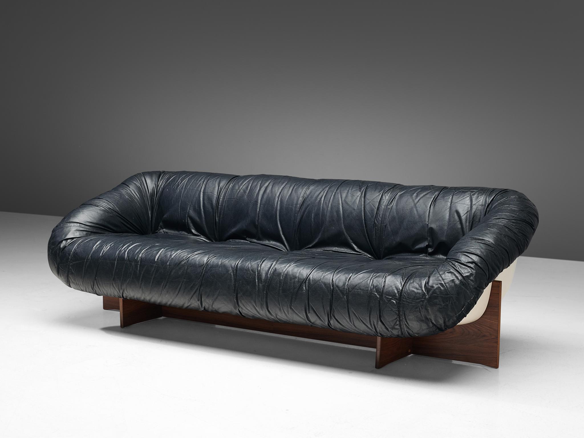 Percival Lafer Sofa in Black Leather  In Good Condition In Waalwijk, NL