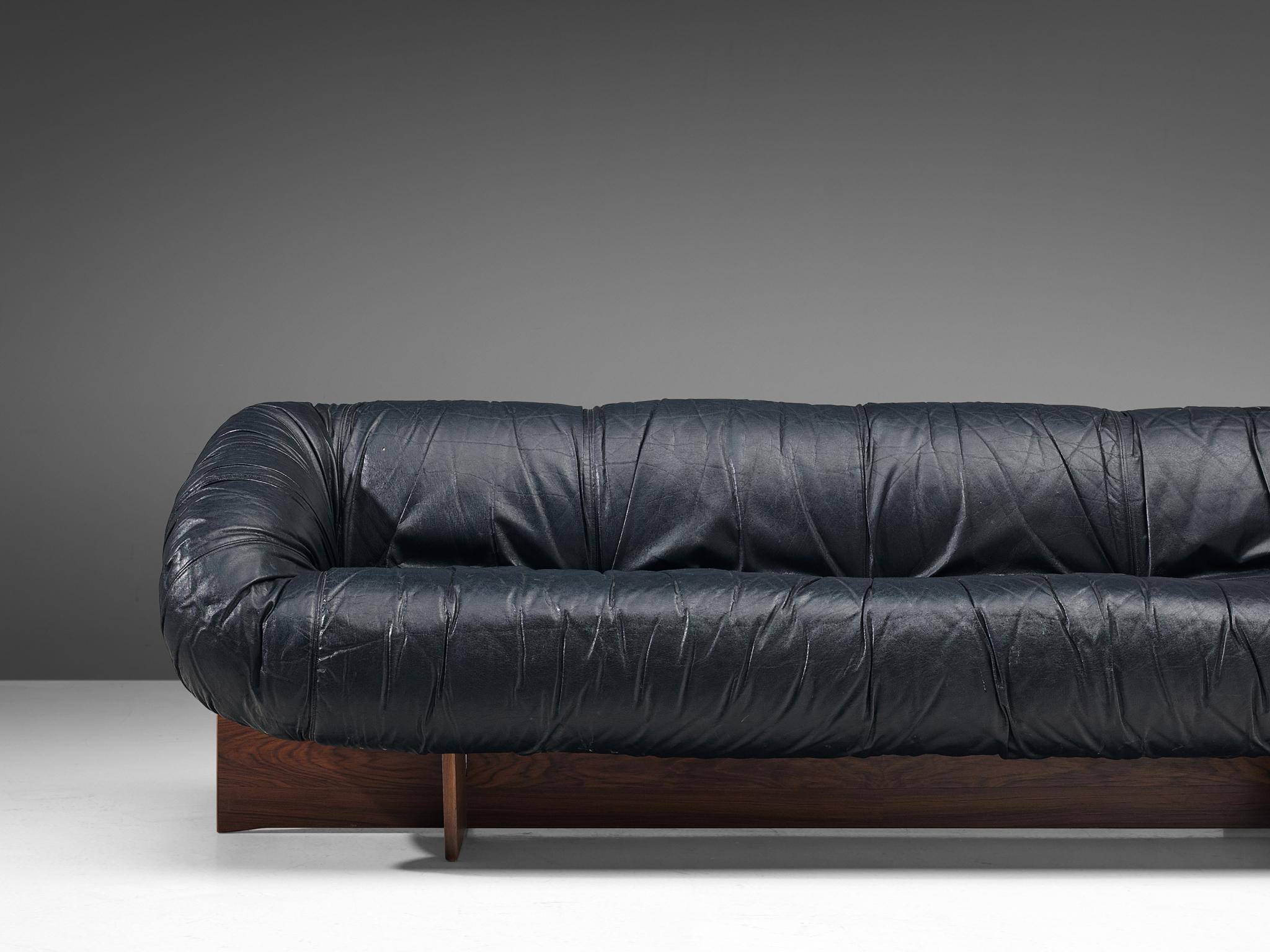 Late 20th Century Percival Lafer Sofa in Black Leather 