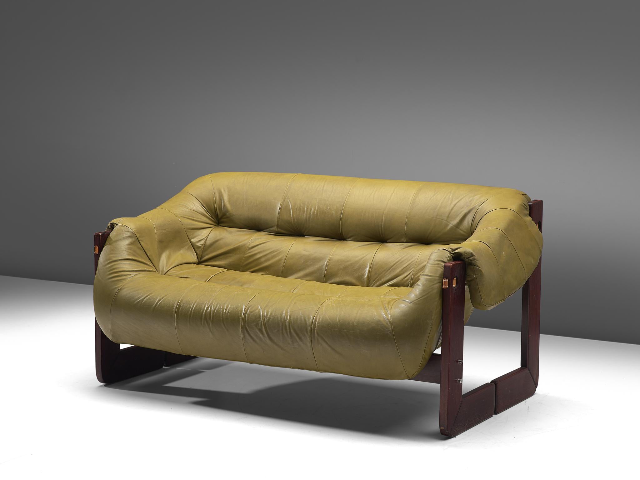 Mid-Century Modern Percival Lafer Sofa in Moss Green Leather