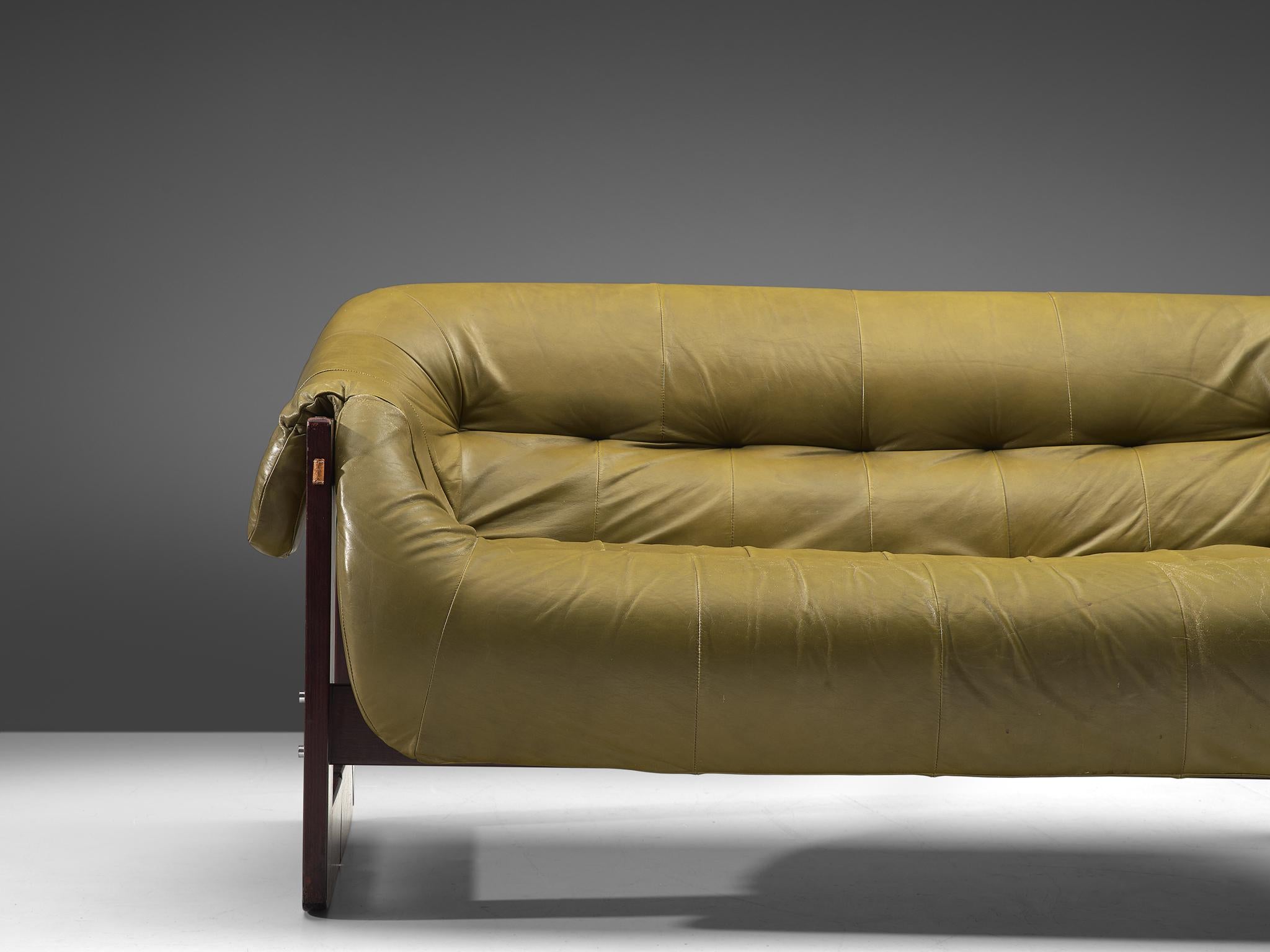 Spanish Percival Lafer Sofa in Moss Green Leather