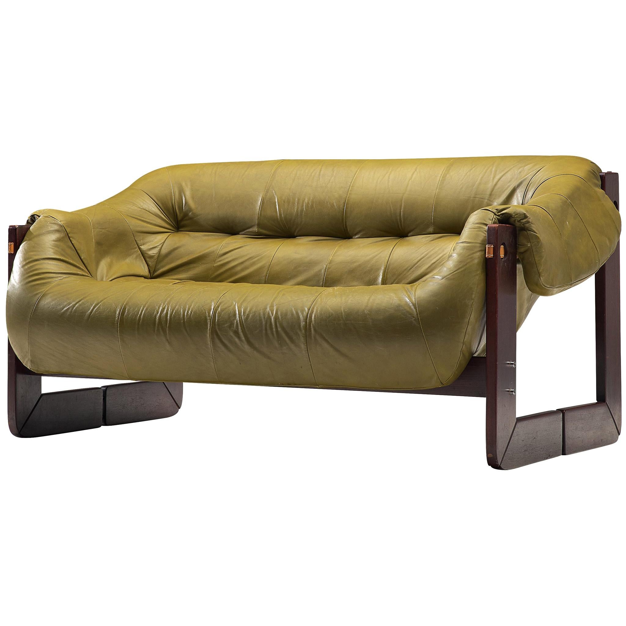 Percival Lafer Sofa in Moss Green Leather
