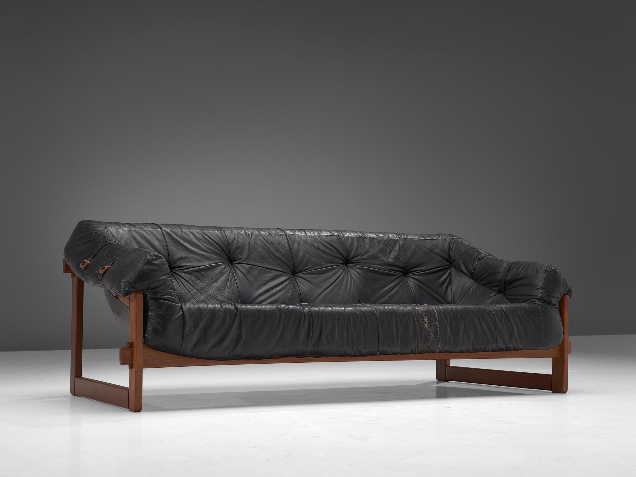 Mid-Century Modern Percival Lafer Sofa in Original Black Leather