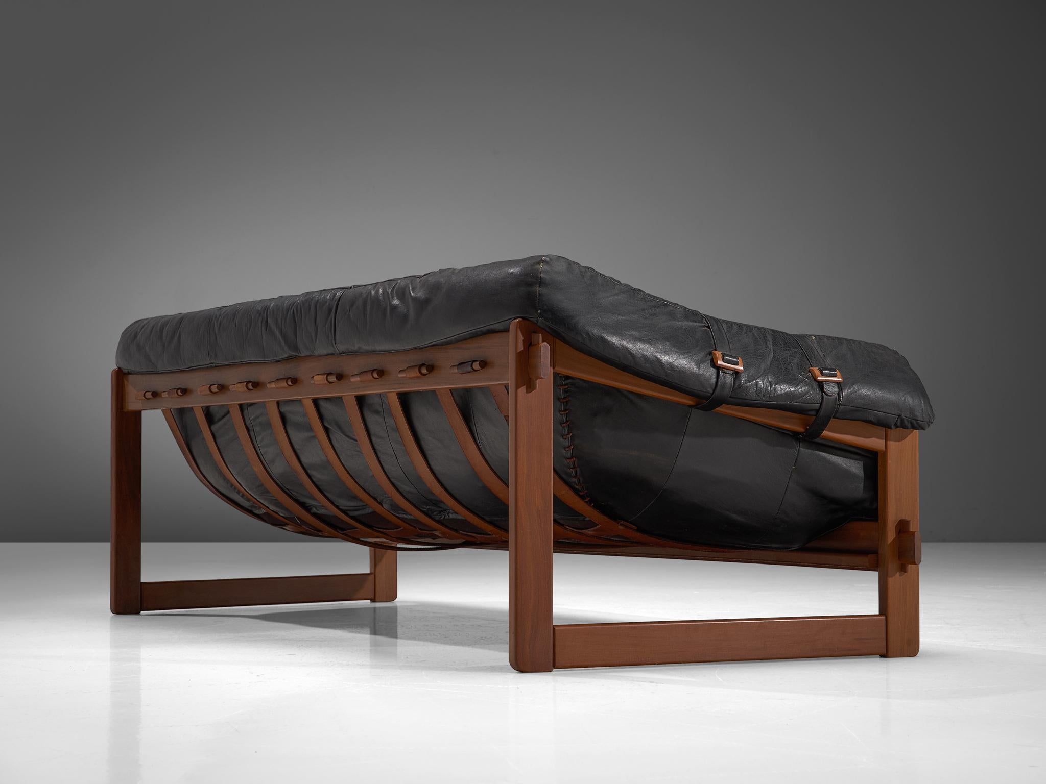 Brazilian Percival Lafer Sofa in Original Black Leather