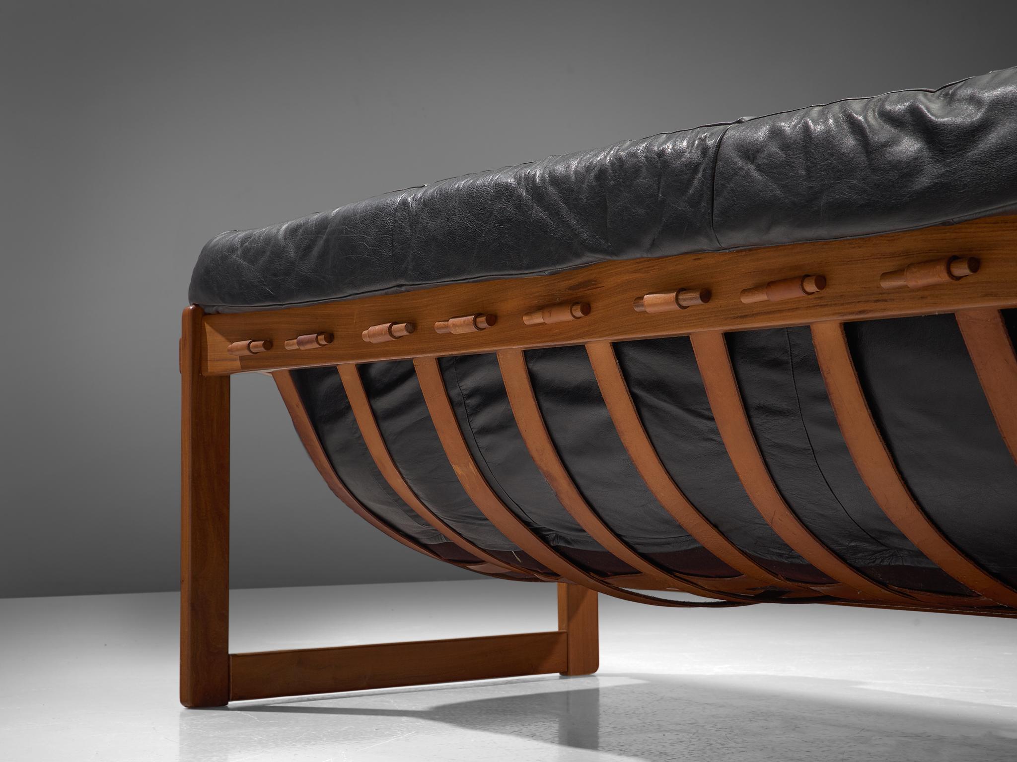 Mid-20th Century Percival Lafer Sofa in Original Black Leather