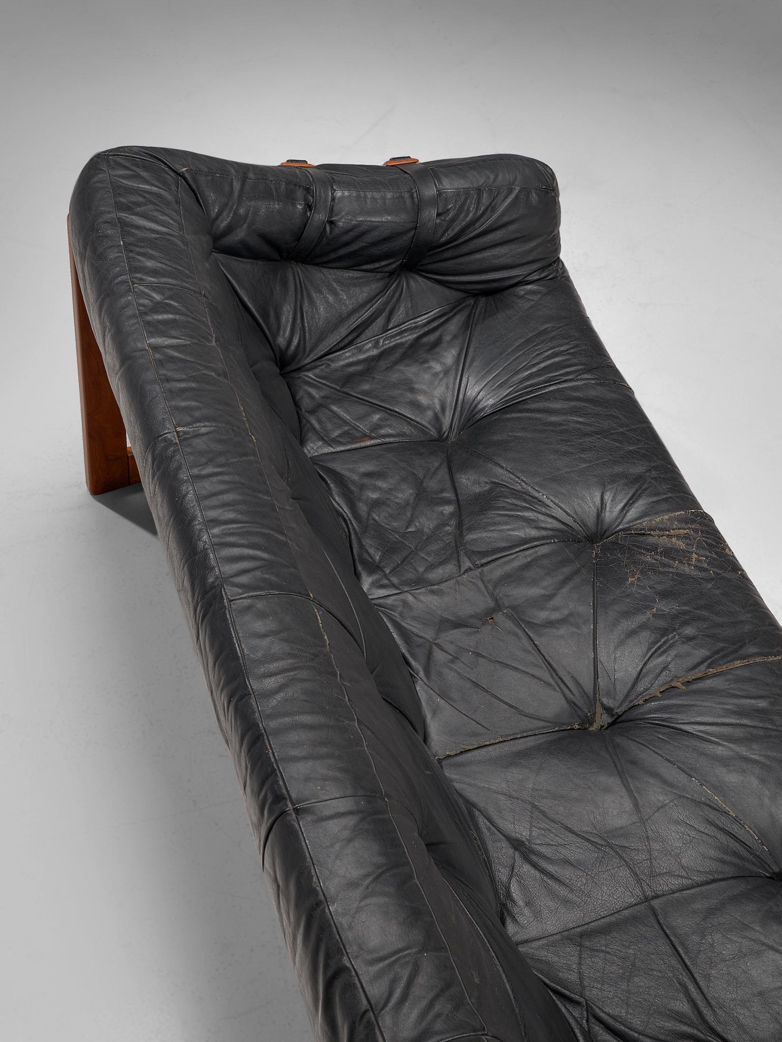 Percival Lafer Sofa in Original Black Leather 2