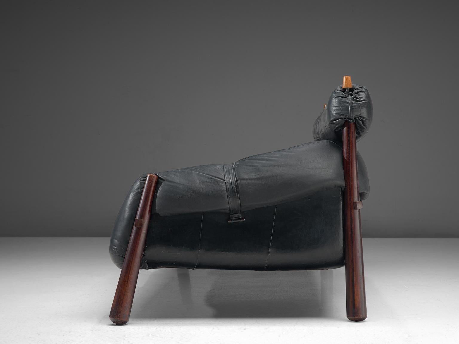 Late 20th Century Percival Lafer Sofa in Rosewood and Black Leather