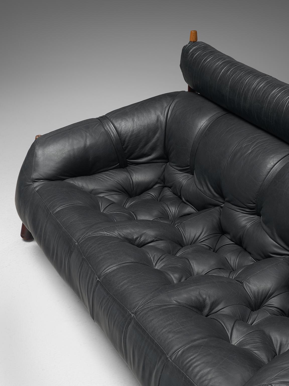 Percival Lafer Sofa in Rosewood and Black Leather 1