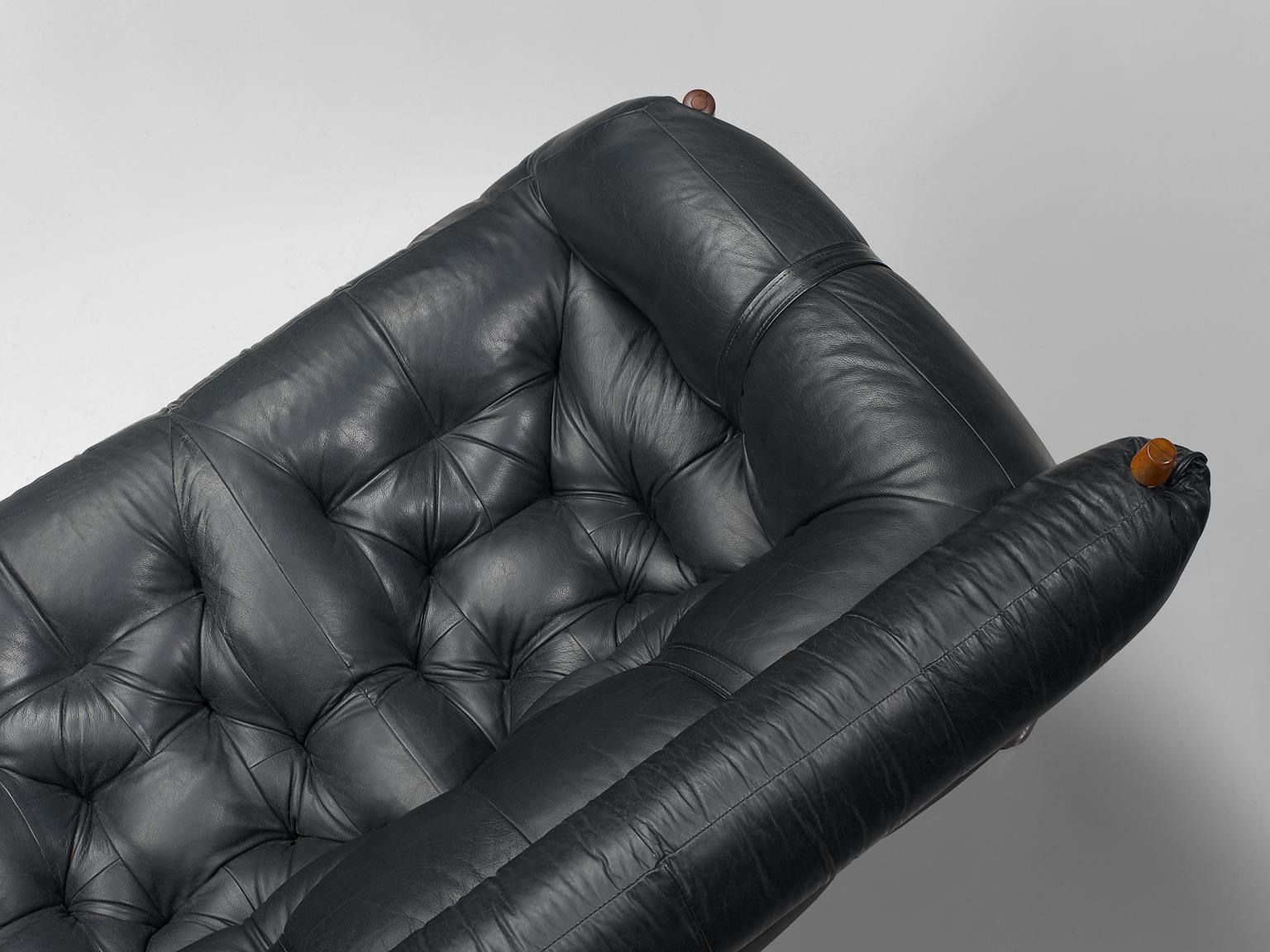 Percival Lafer Sofa in Rosewood and Black Leather 2