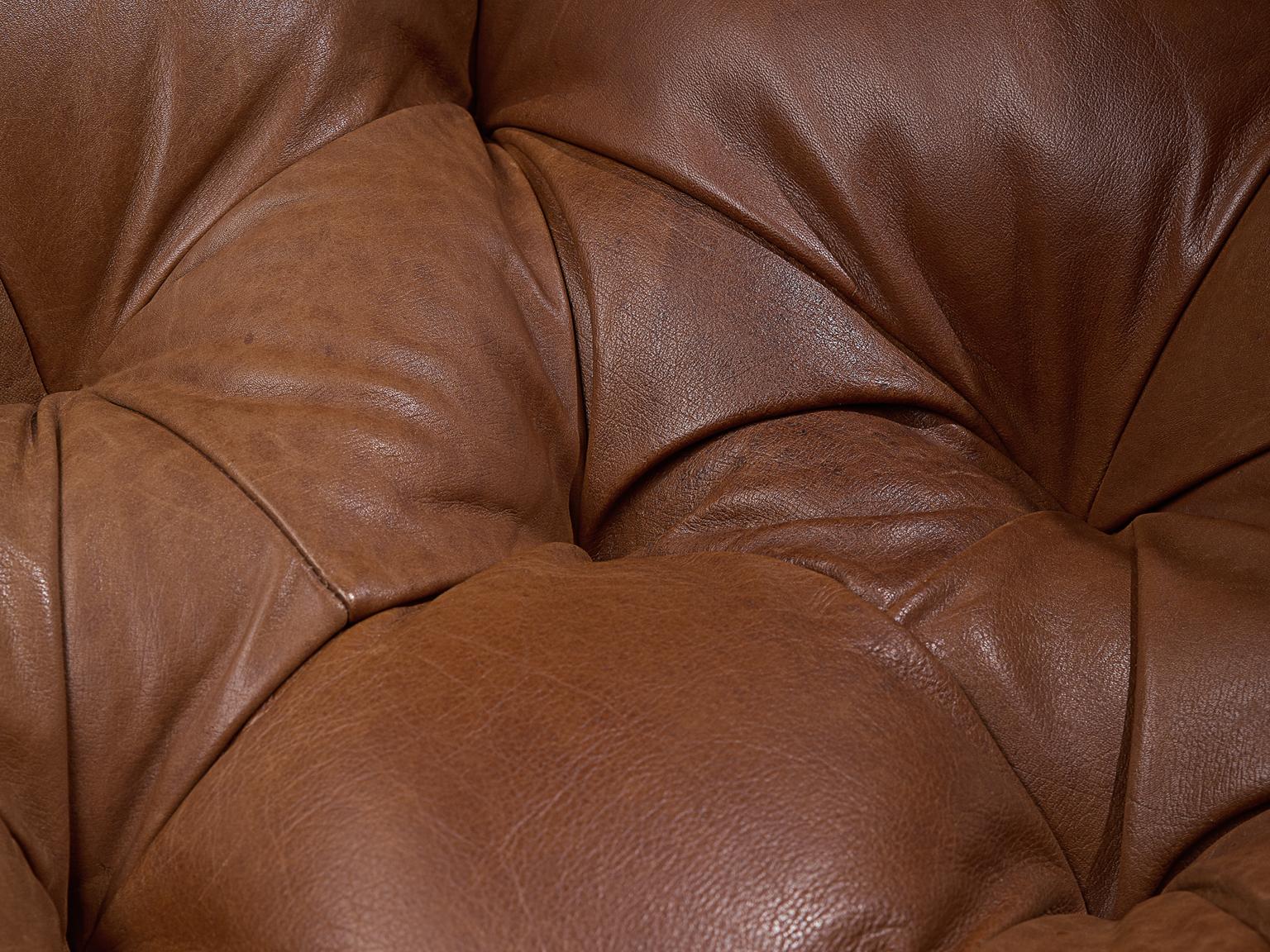 Percival Lafer Sofa in Rosewood and Cognac Leather 3