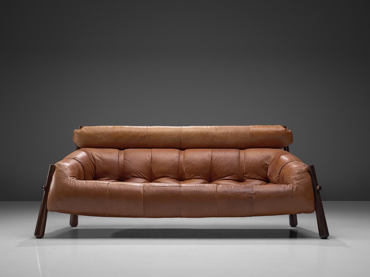 Mid-Century Modern Percival Lafer Sofa in Rosewood and Cognac Leather