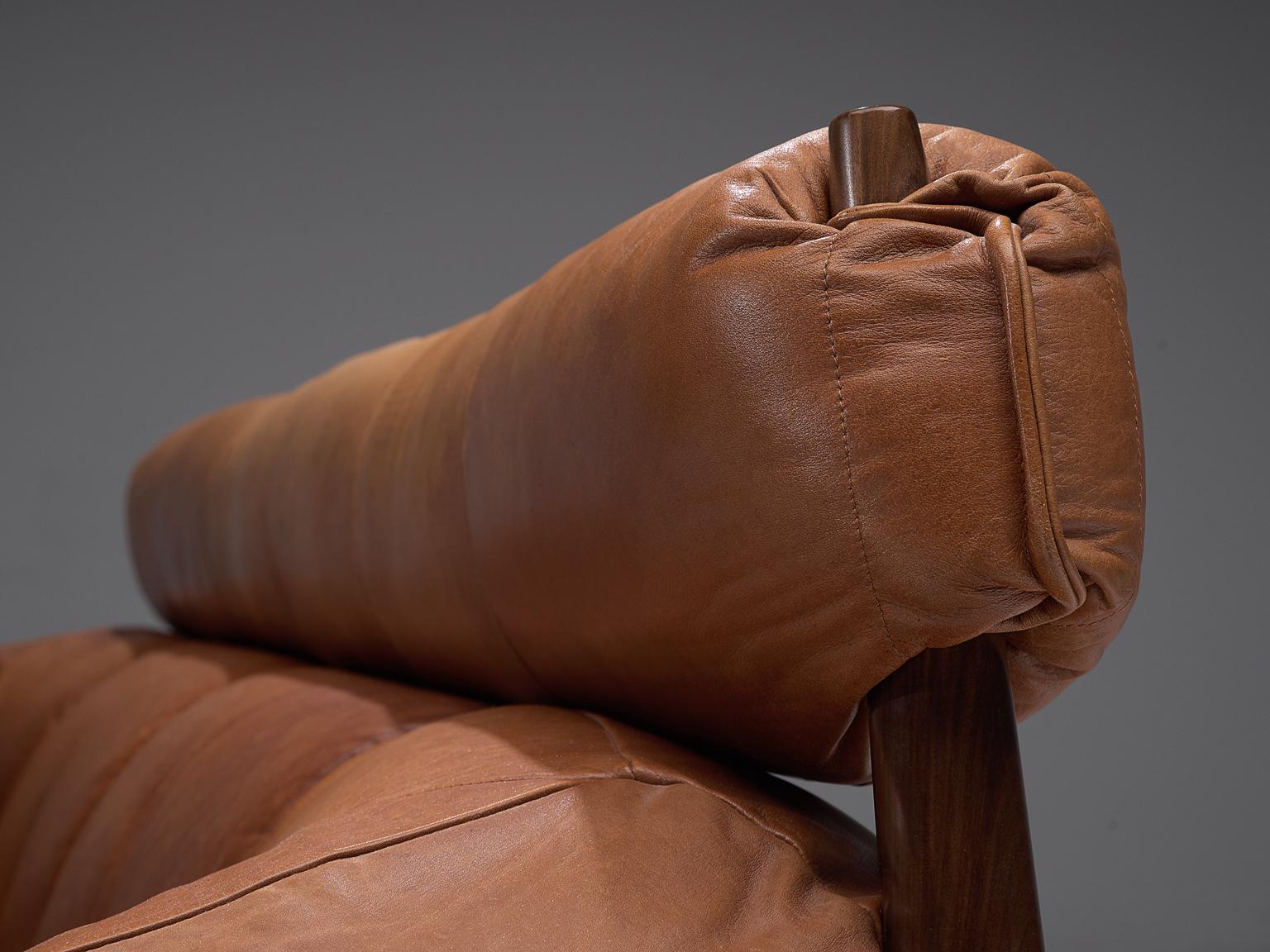 Percival Lafer Sofa in Rosewood and Cognac Leather 1
