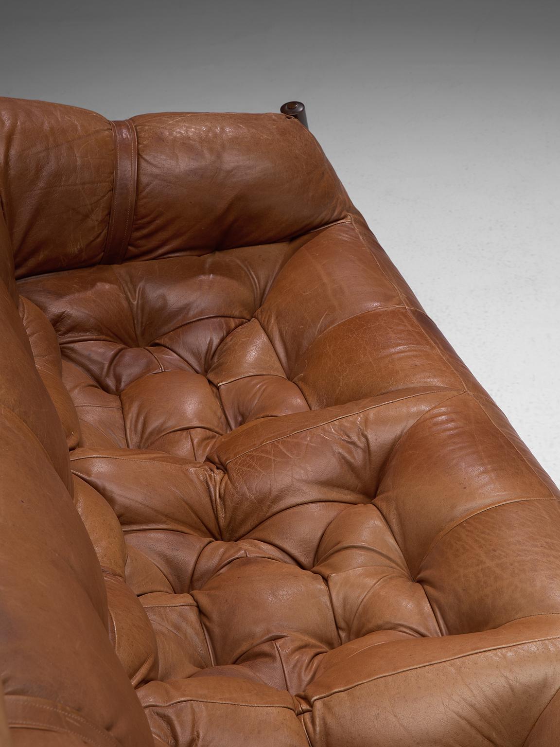 Percival Lafer Sofa in Rosewood and Cognac Leather 2