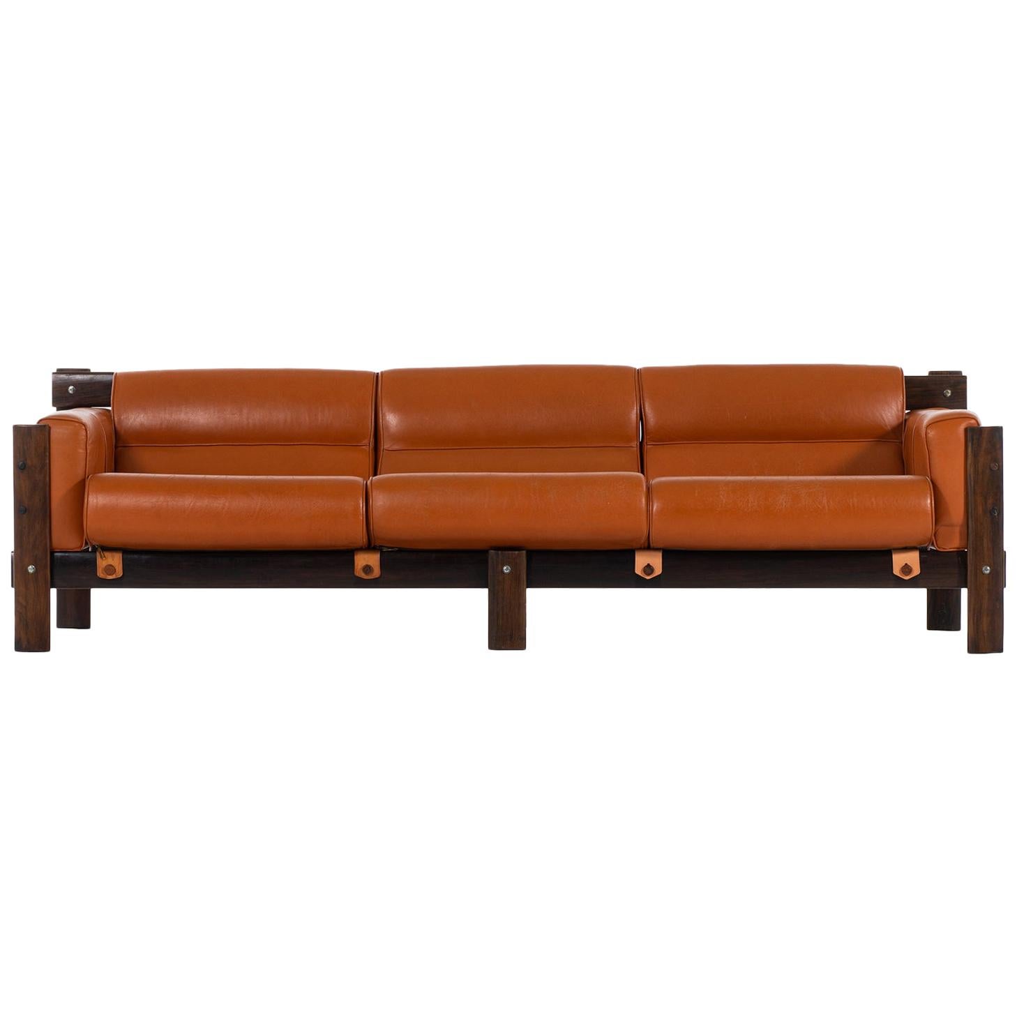 Percival Lafer Sofa in Rosewood and Leather by Lafer MP in Brazil