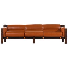 Percival Lafer Sofa in Rosewood and Leather by Lafer MP in Brazil