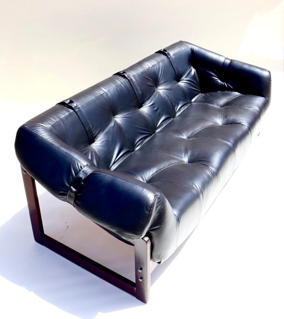 Percival Lafer Sofa in Rosewood and New Black Leather- MP-91 1