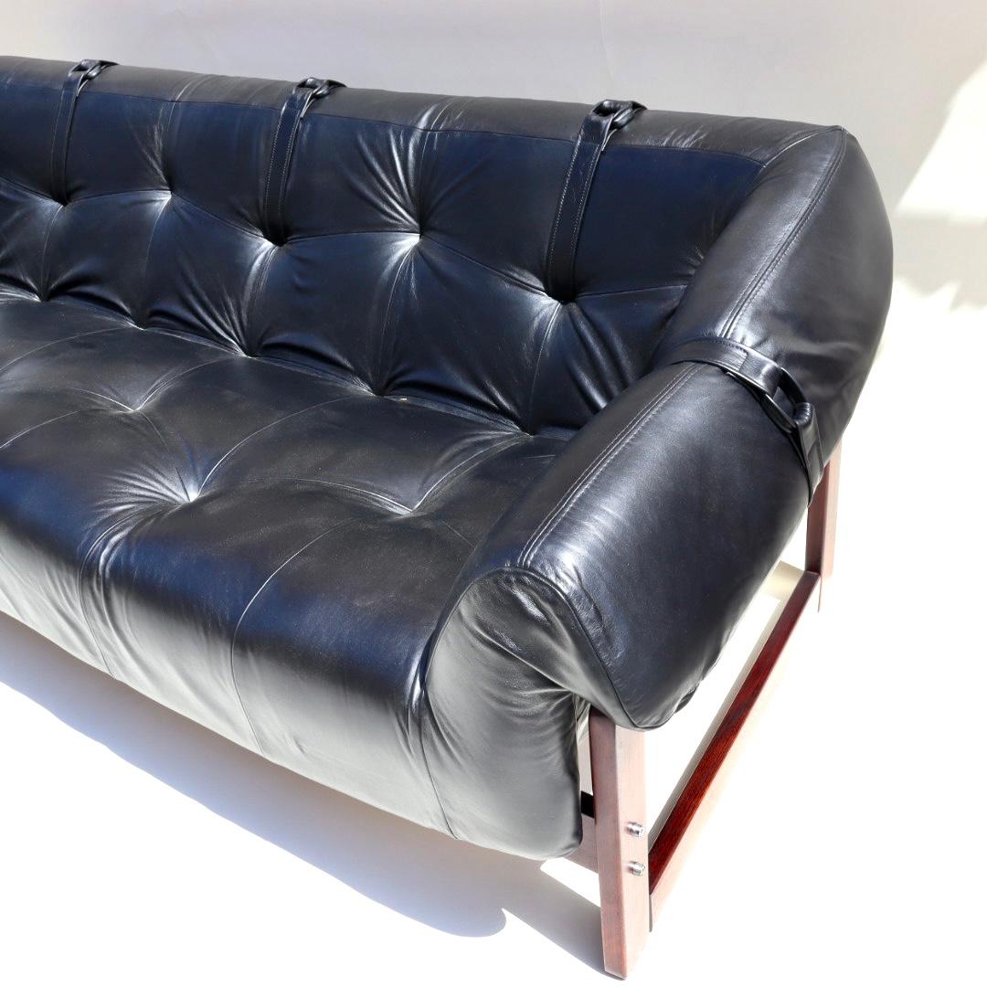 Mid-Century Modern Percival Lafer Sofa in Rosewood and New Black Leather- MP-91