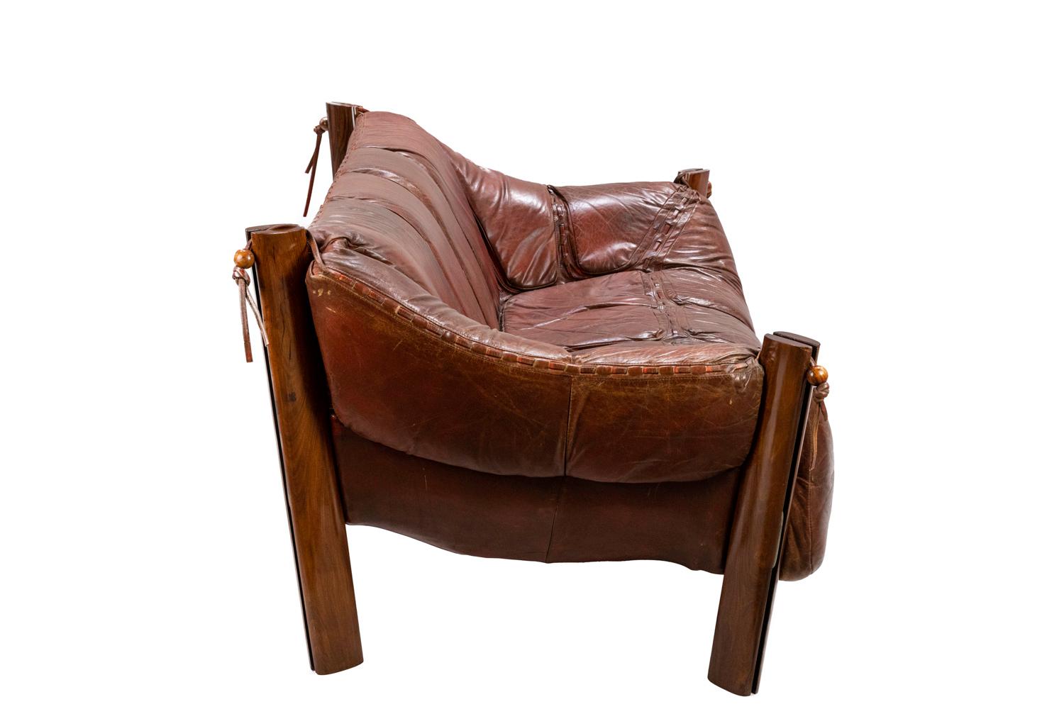 European Percival Lafer, Sofa MP-211 in Rosewood and Leather, 1970s
