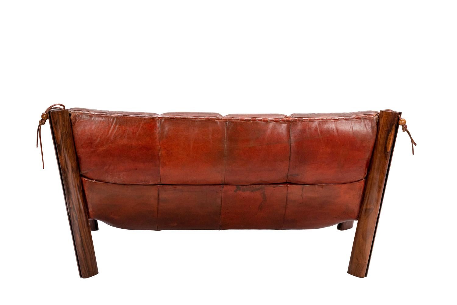 Percival Lafer, Sofa MP-211 in Rosewood and Leather, 1970s In Good Condition In Saint-Ouen, FR