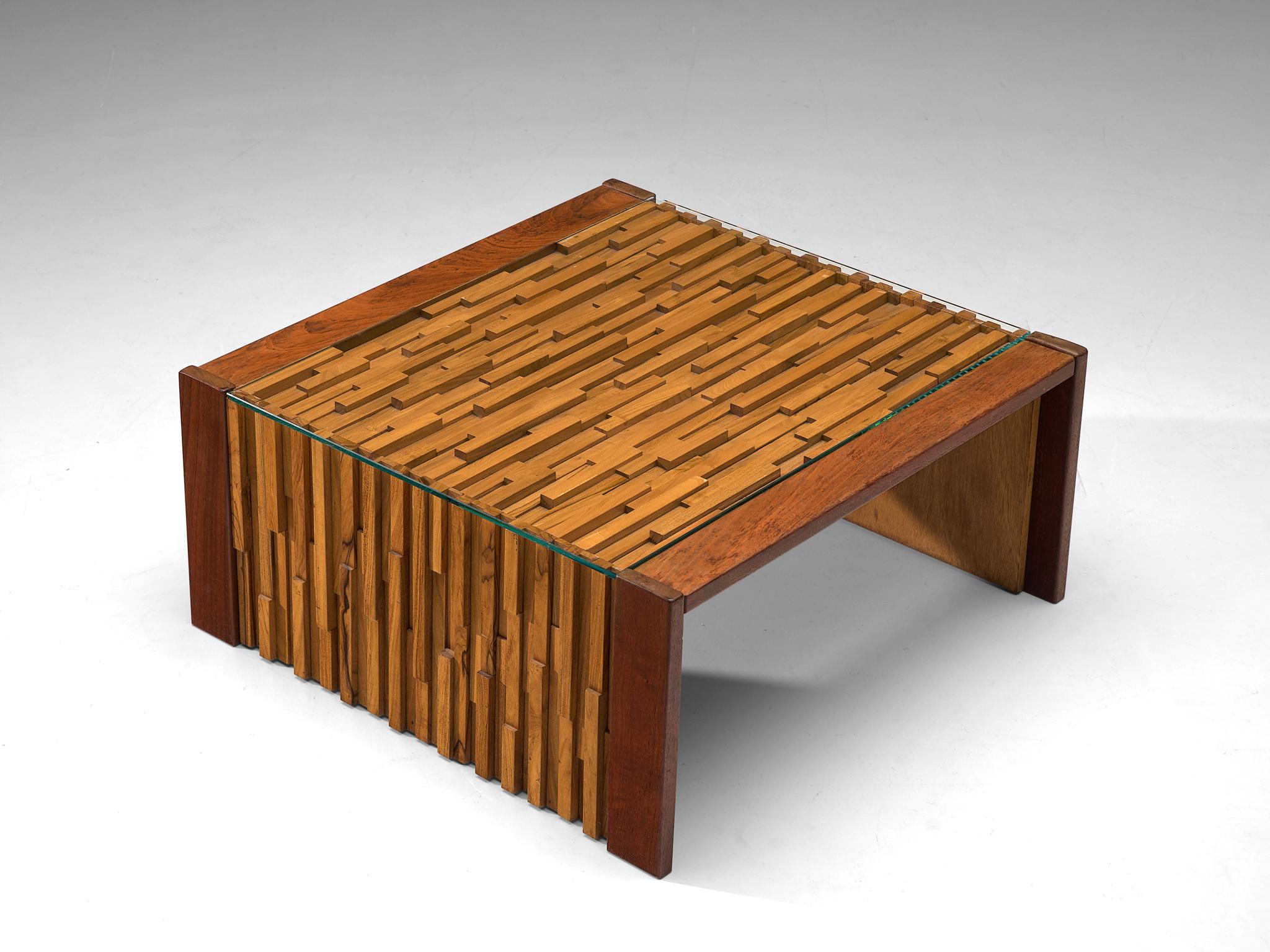 Mid-Century Modern Percival Lafer Square Coffee Table with a Mosaic of Brazilian Hardwood