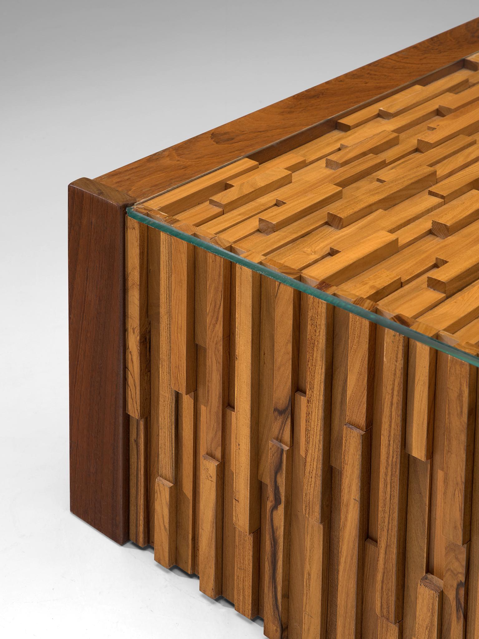 Percival Lafer Square Coffee Table with a Mosaic of Brazilian Hardwood In Good Condition In Waalwijk, NL