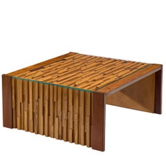 Percival Lafer Square Coffee Table with a Mosaic of Brazilian Hardwood