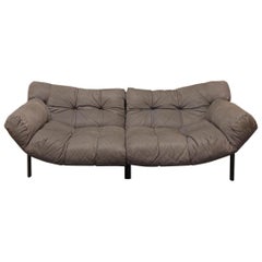 Percival Lafer Style Leather and Wood Sofa and Chair Set