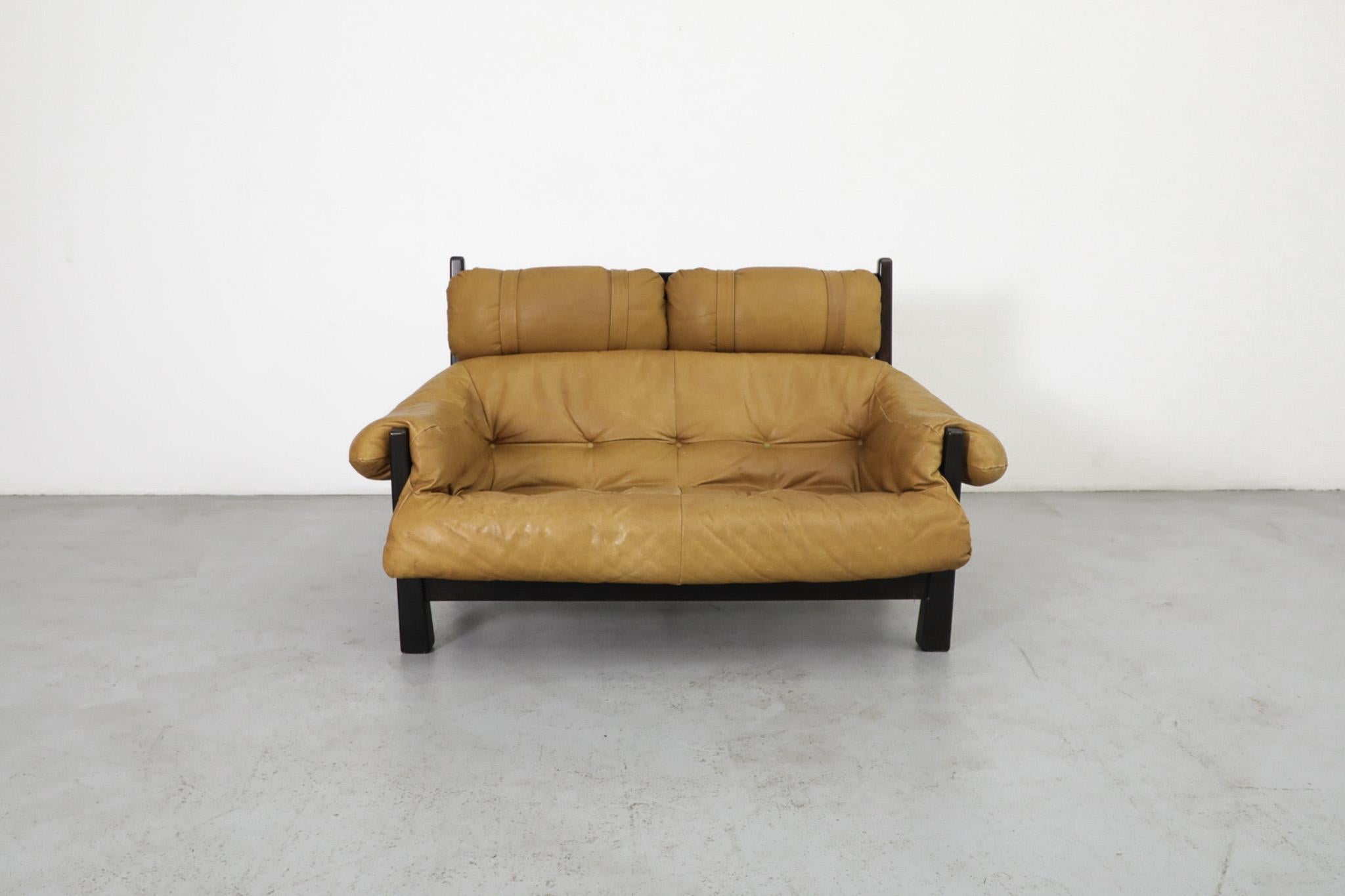 Mid-Century Modern Percival Lafer Style Leather Loveseat Sofa by Gerard van den Berg for Montis