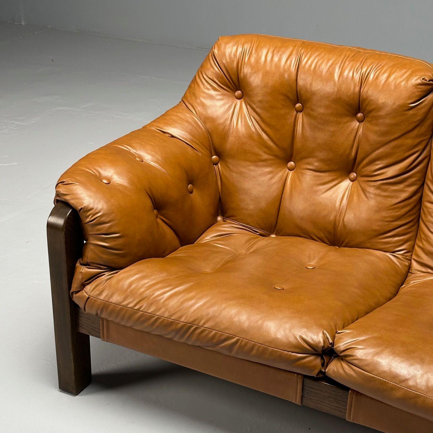 Percival Lafer Style, Mid-Century Modern, Two Seater Sofa, Leather, Wood, 1980s 1