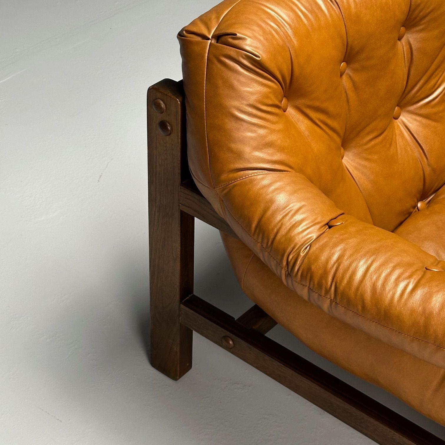 Percival Lafer Style, Mid-Century Modern, Two Seater Sofa, Leather, Wood, 1980s 2
