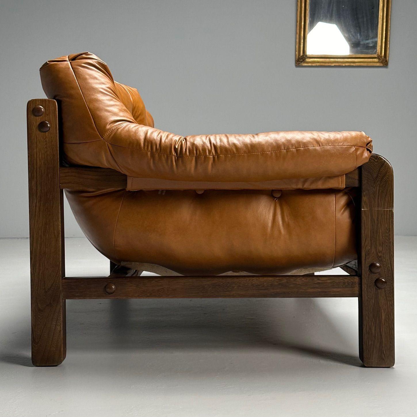 Percival Lafer Style, Mid-Century Modern, Two Seater Sofa, Leather, Wood, 1980s 3