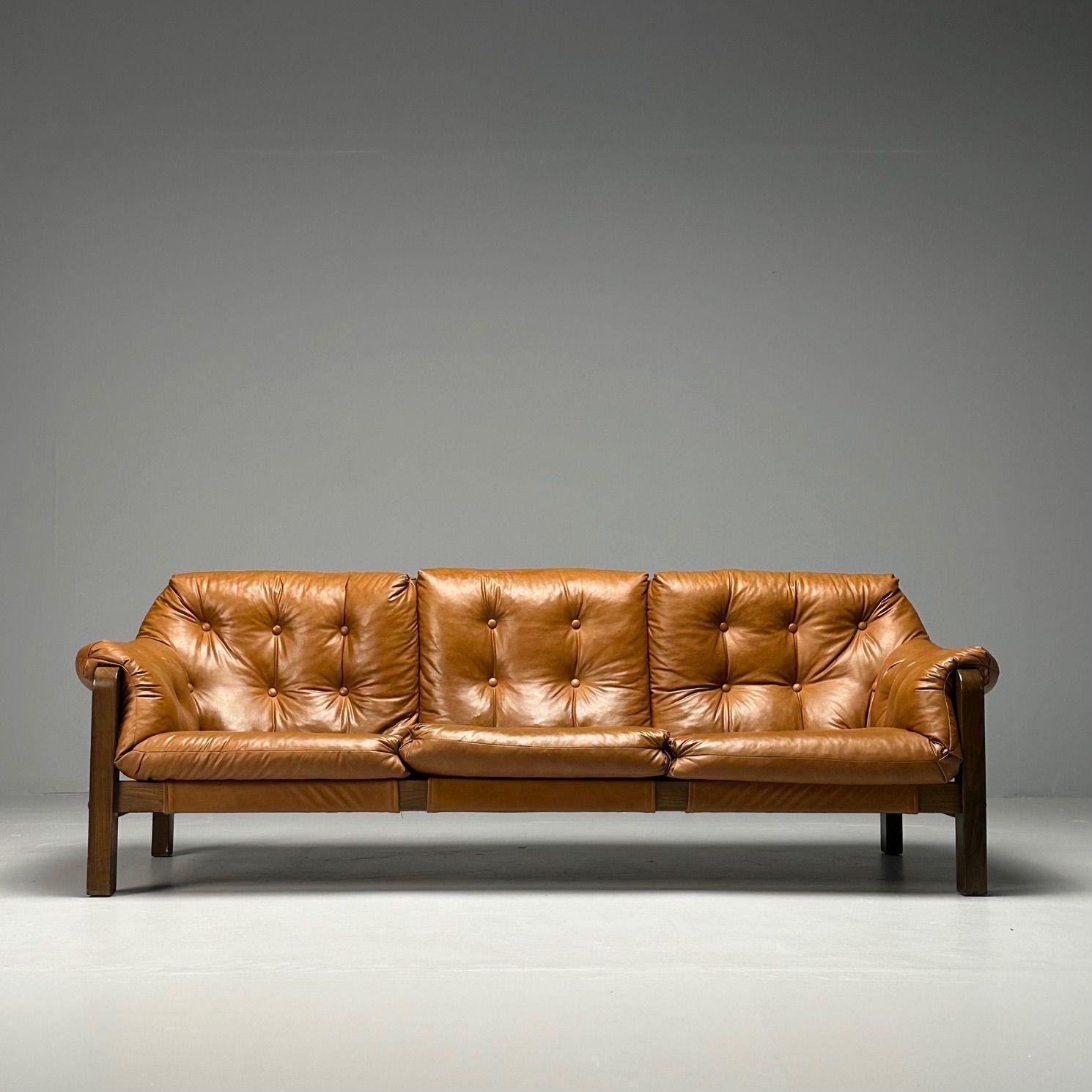 Percival Lafer Style, Mid-Century Modern, Two Seater Sofa, Leather, Wood, 1980s 4