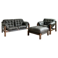 Percival Lafer Style Sofa, Lounge Chair and Ottoman Set, New Leather Upholstery